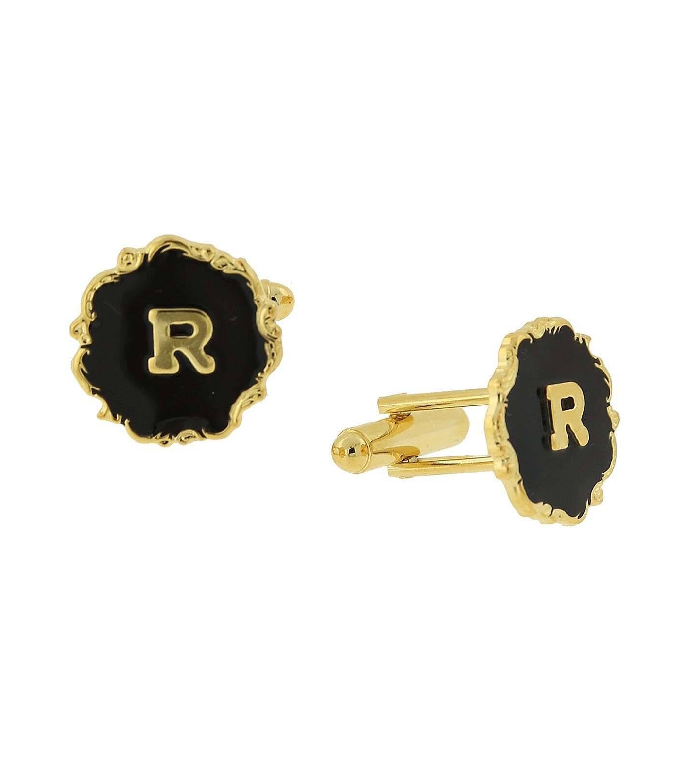 1928 Jewelry Sunburst Black Enamel Initial Cufflinks