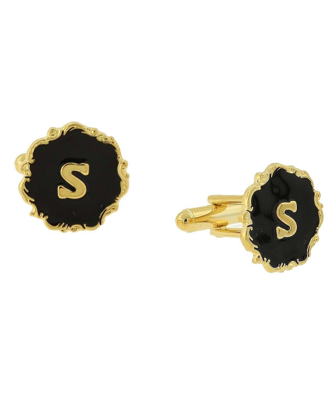 1928 Jewelry Sunburst Black Enamel Initial Cufflinks