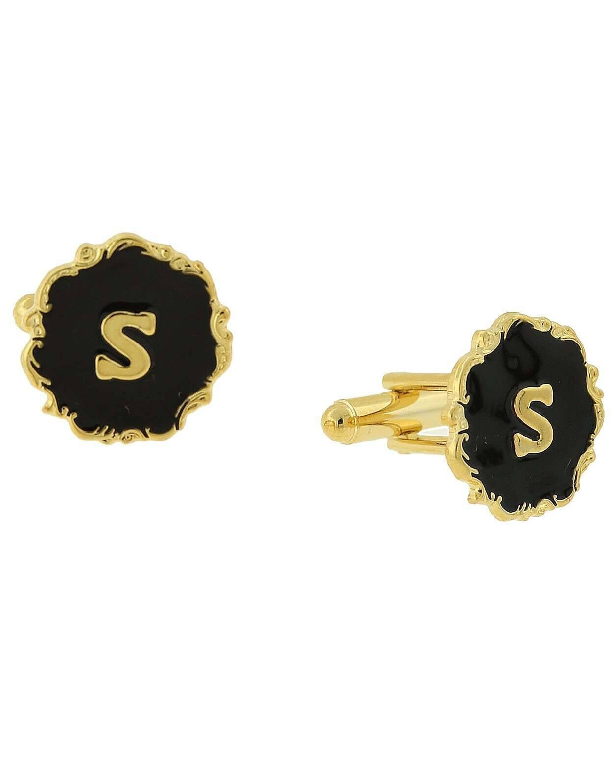 1928 Jewelry Sunburst Black Enamel Initial Cufflinks