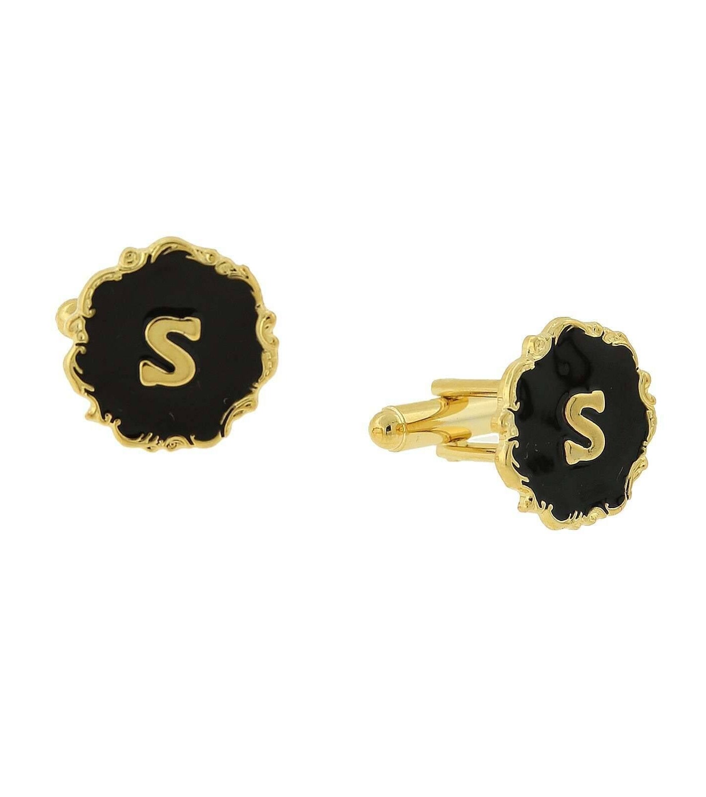 1928 Jewelry Sunburst Black Enamel Initial Cufflinks