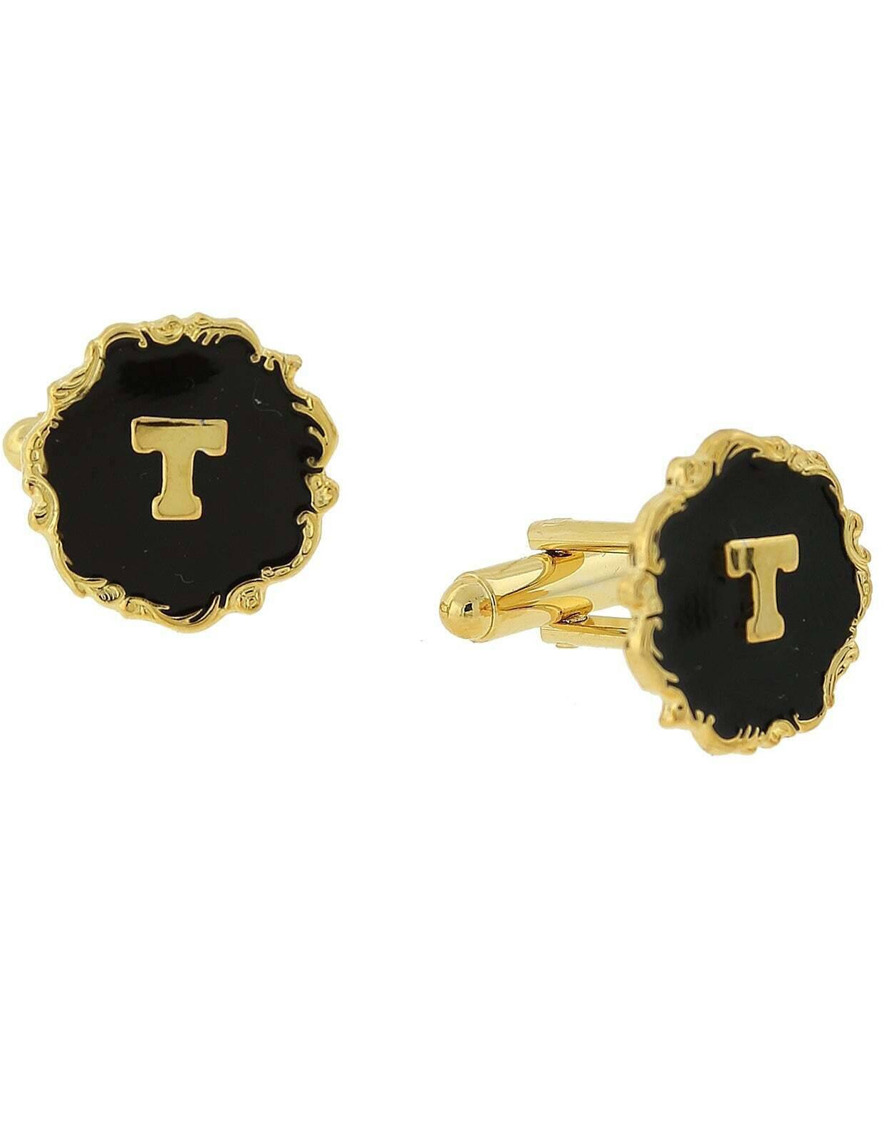 1928 Jewelry Sunburst Black Enamel Initial Cufflinks