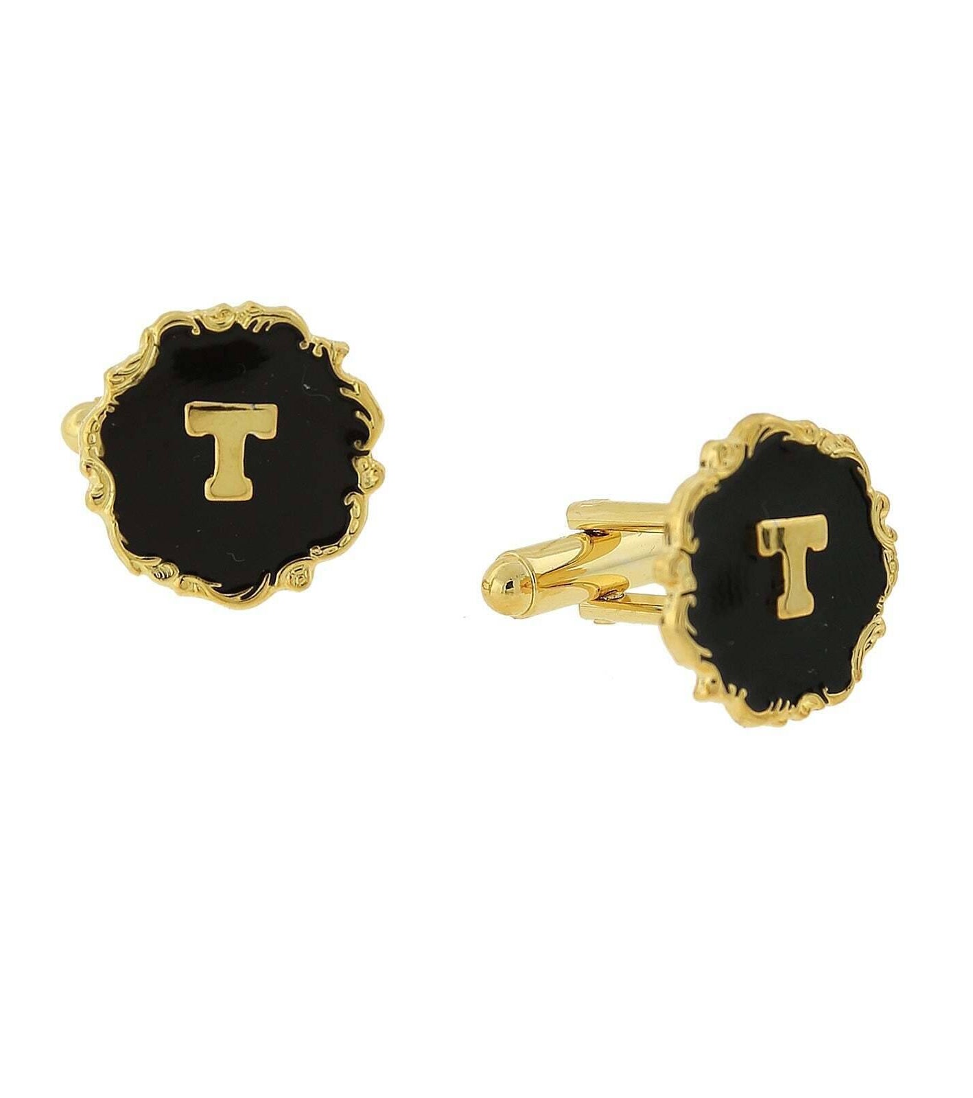 1928 Jewelry Sunburst Black Enamel Initial Cufflinks