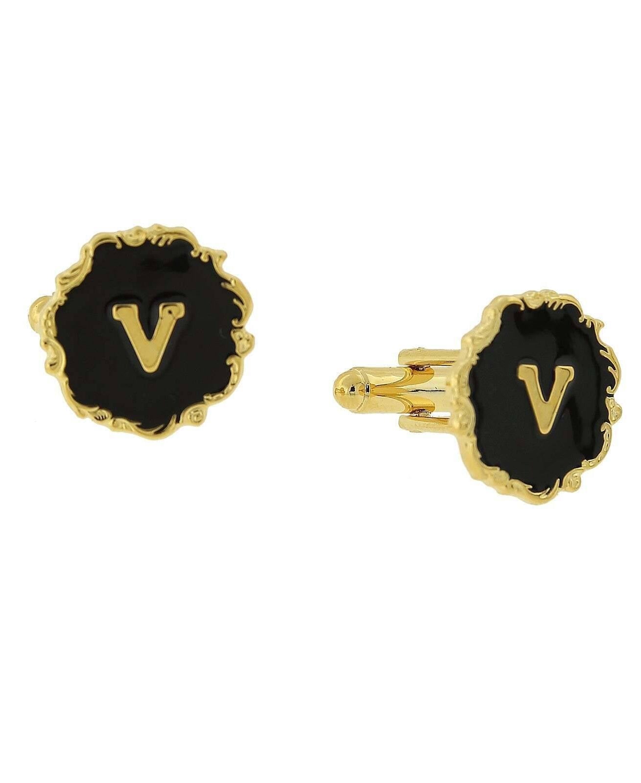 1928 Jewelry Sunburst Black Enamel Initial Cufflinks