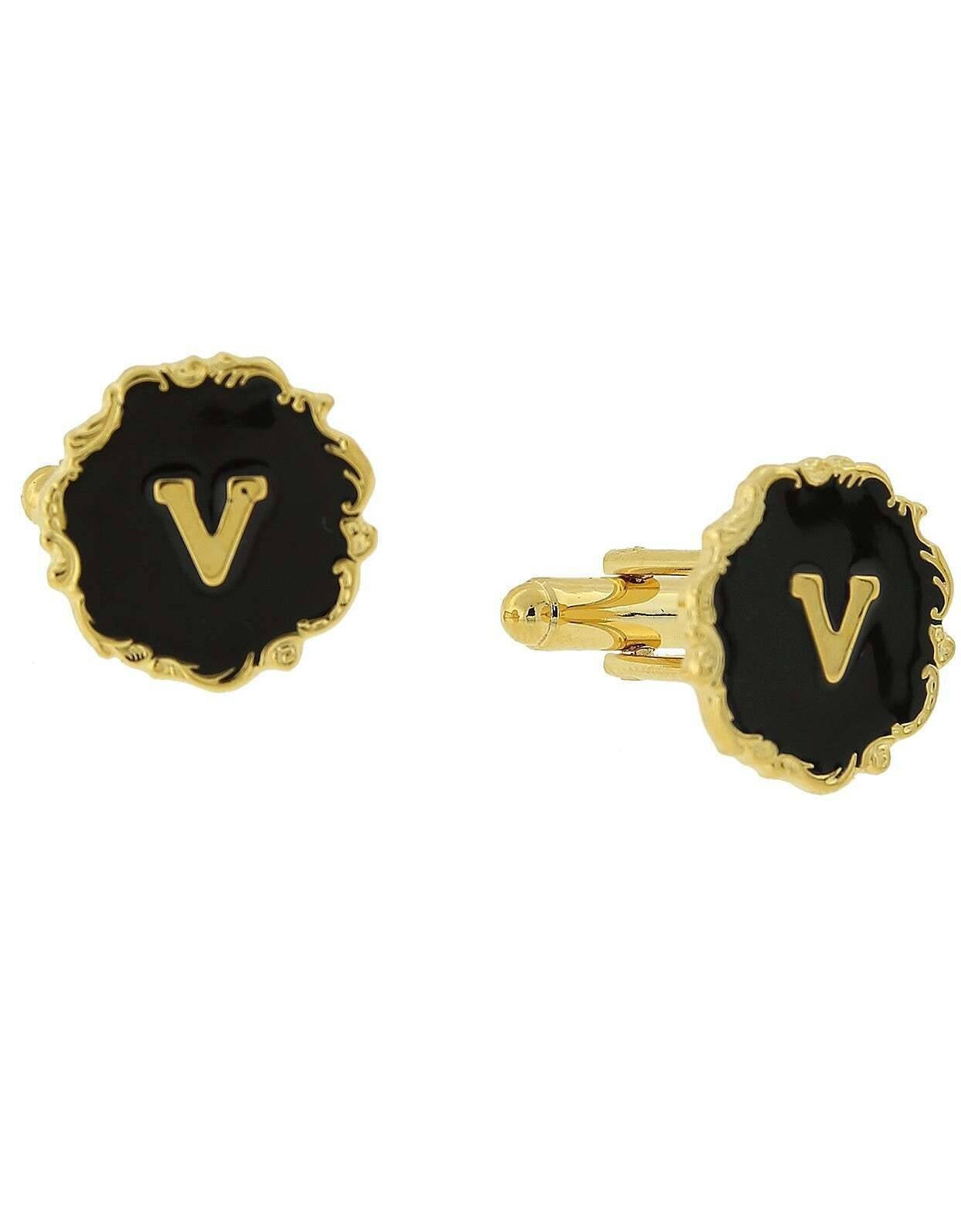1928 Jewelry Sunburst Black Enamel Initial Cufflinks