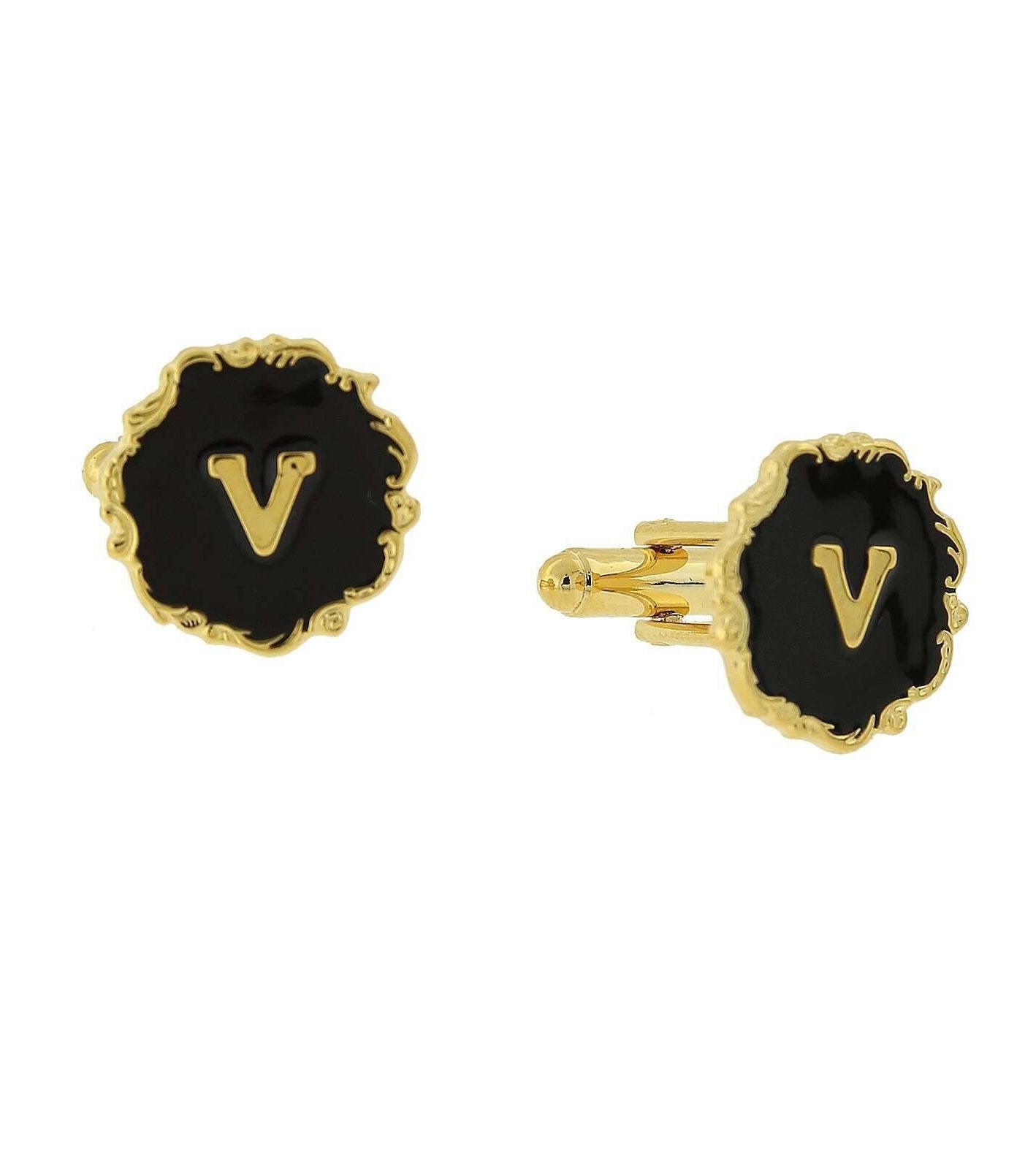 1928 Jewelry Sunburst Black Enamel Initial Cufflinks