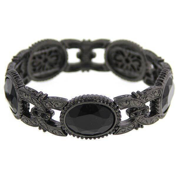 1928 Jewelry Bonne Nuit Black Oval Links Stretch Bracelet