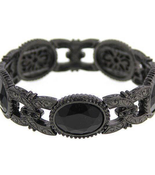 1928 Jewelry Bonne Nuit Black Oval Links Stretch Bracelet