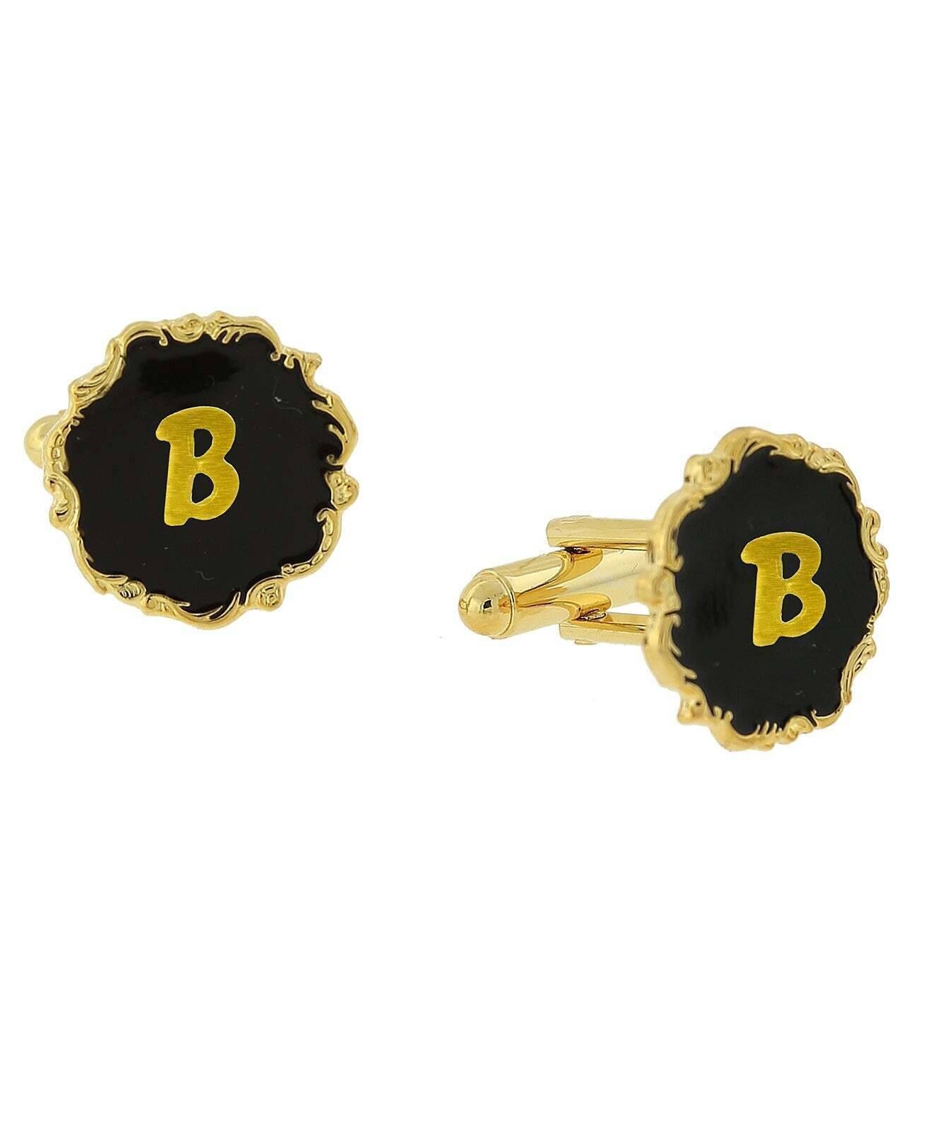 1928 Jewelry Sunburst Black Enamel Initial Cufflinks