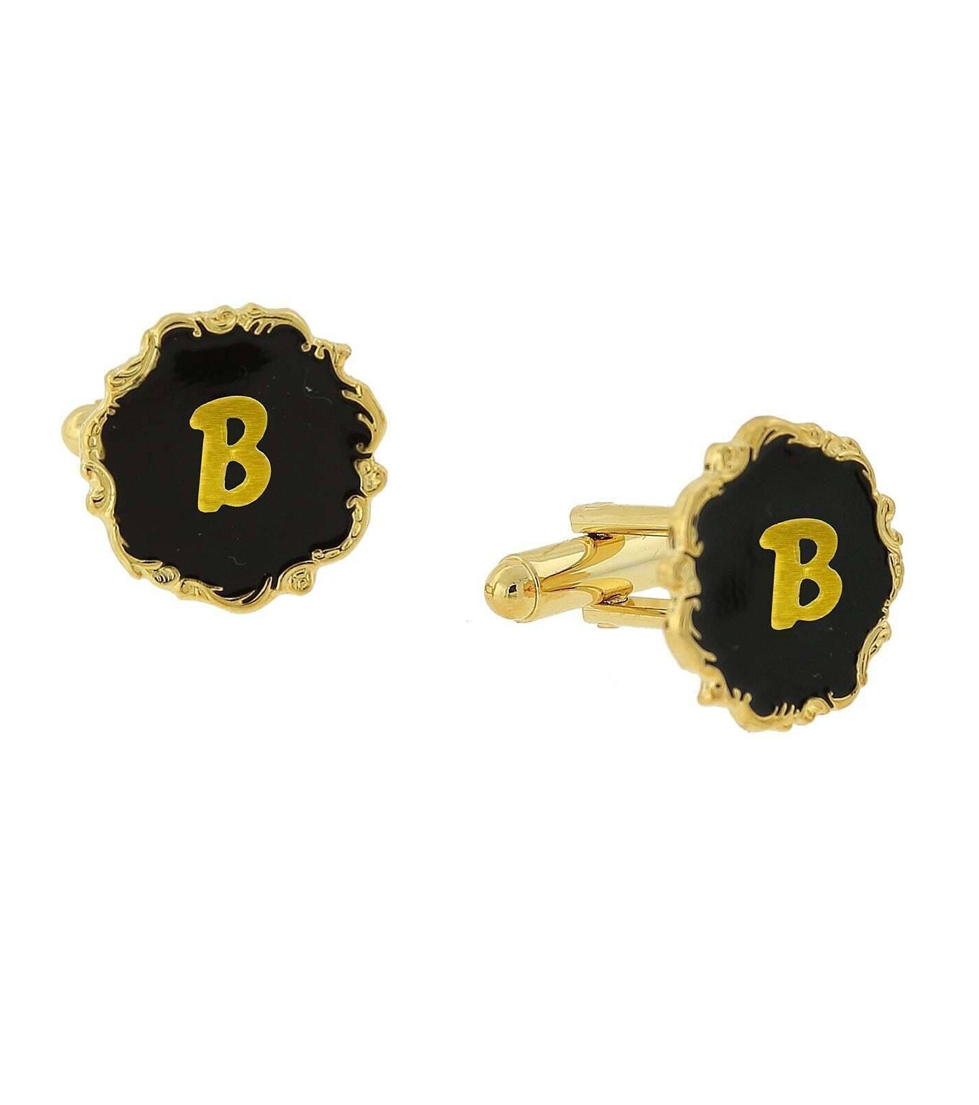 1928 Jewelry Sunburst Black Enamel Initial Cufflinks