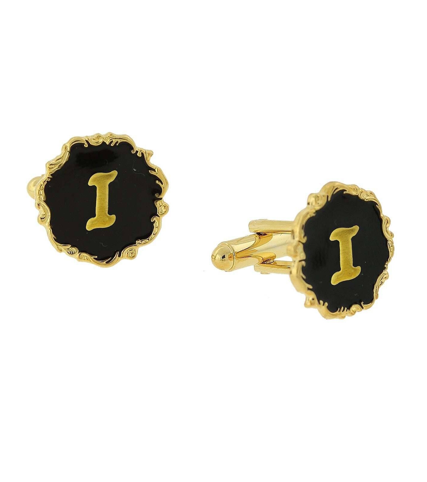 1928 Jewelry Sunburst Black Enamel Initial Cufflinks