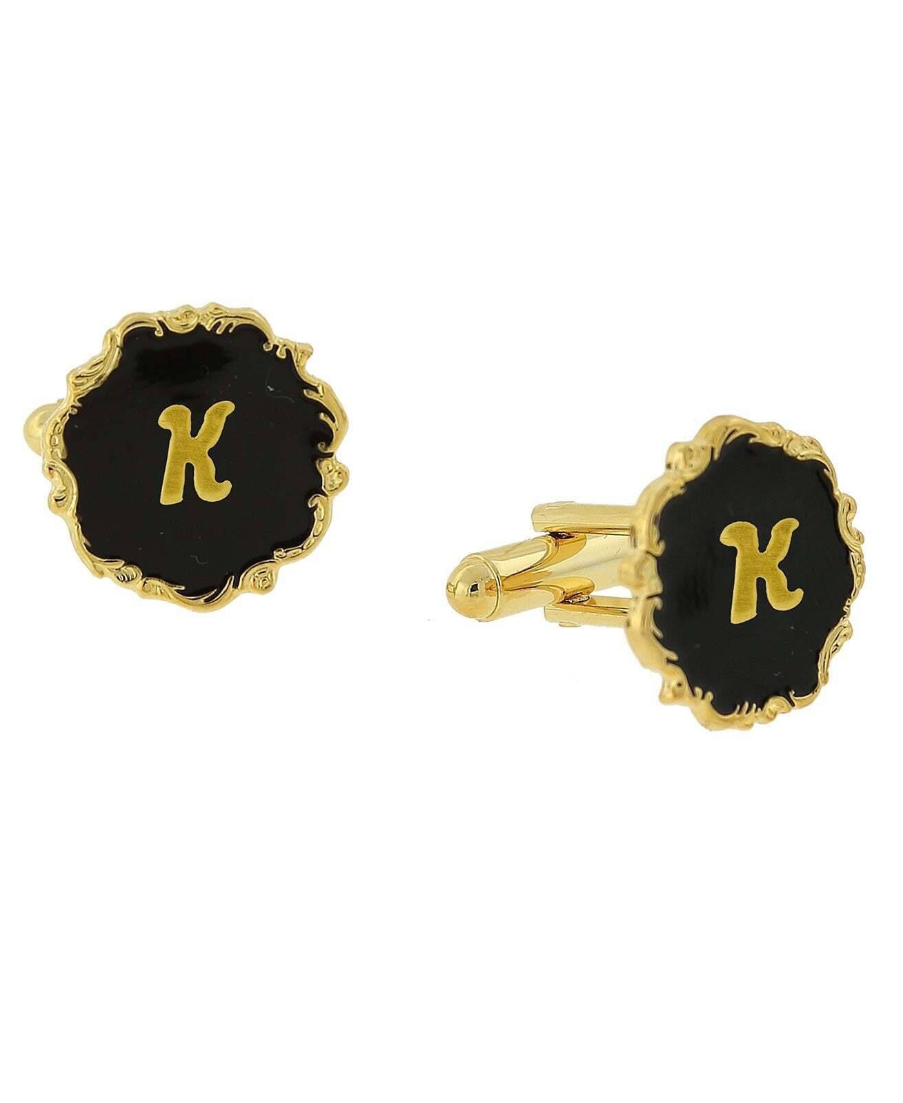 1928 Jewelry Sunburst Black Enamel Initial Cufflinks