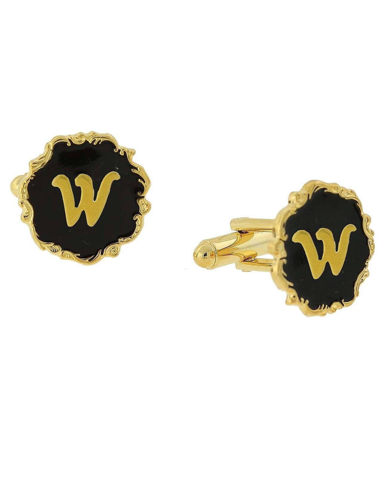 1928 Jewelry Sunburst Black Enamel Initial Cufflinks