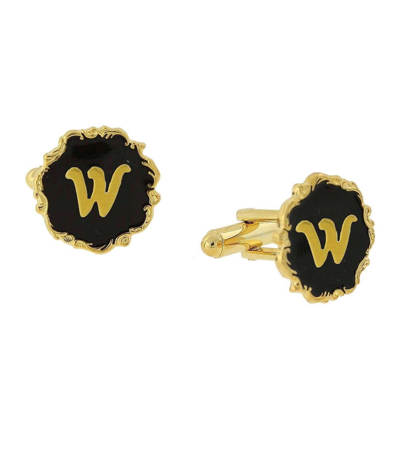 1928 Jewelry Sunburst Black Enamel Initial Cufflinks