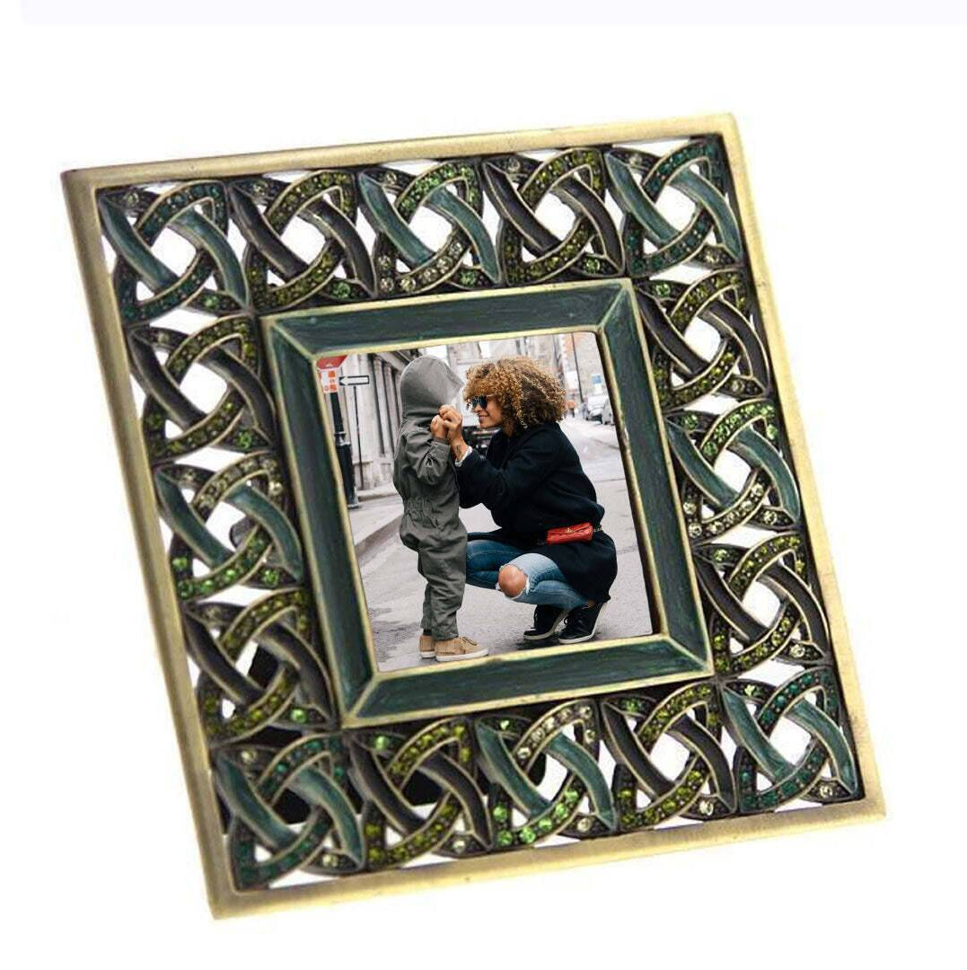 1928 Jewelry Emerald Eternity Knot Crystal Square Picture Frame 2" x 2"