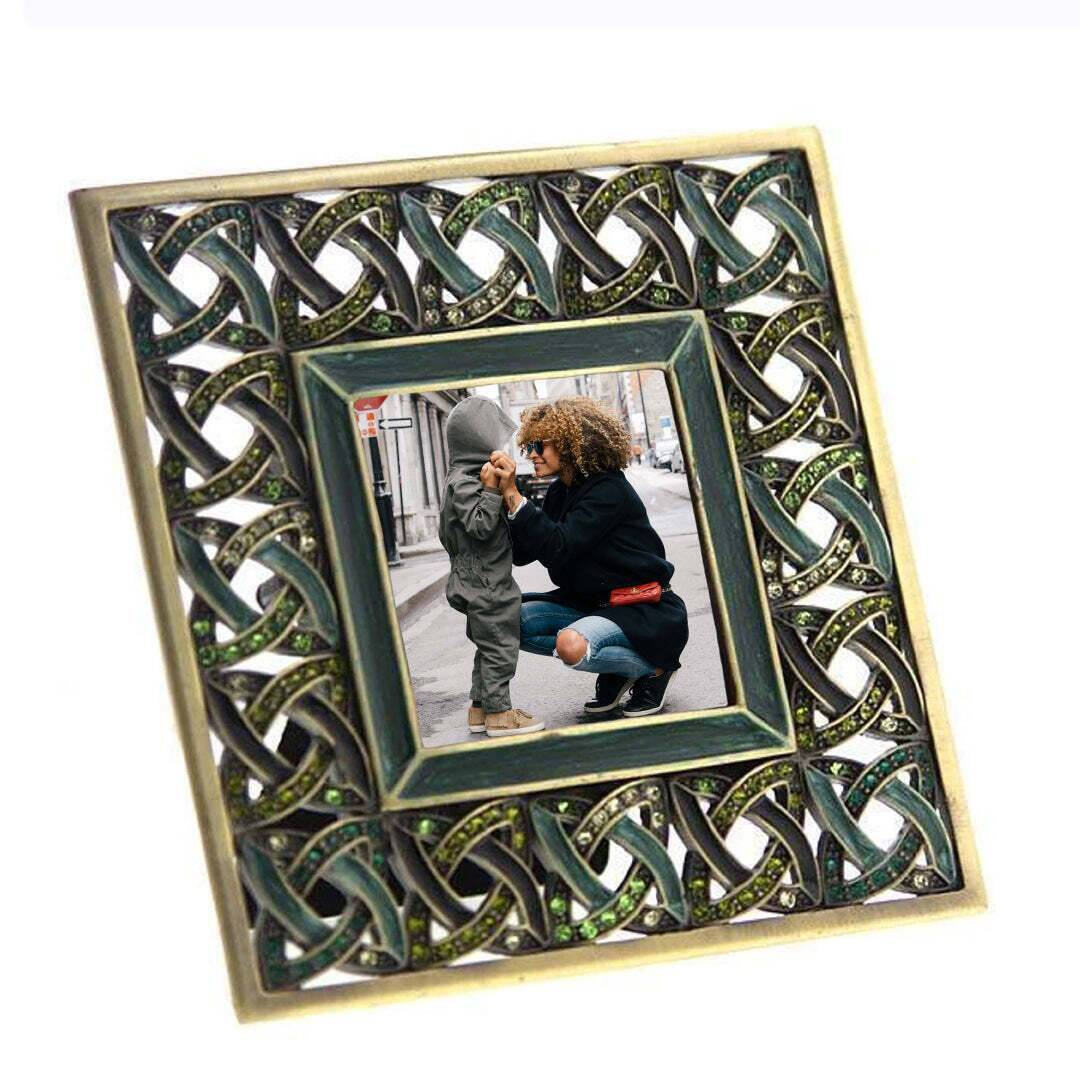1928 Jewelry Emerald Eternity Knot Crystal Square Picture Frame 2" x 2"