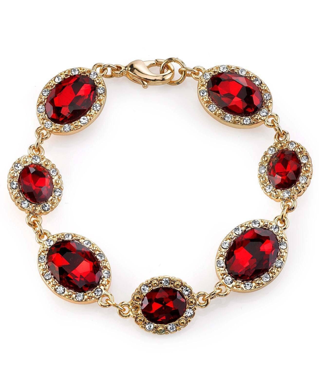 2028 Jewelry Empire Lux Oval Glass Stone & Clear Crystal Link Bracelet