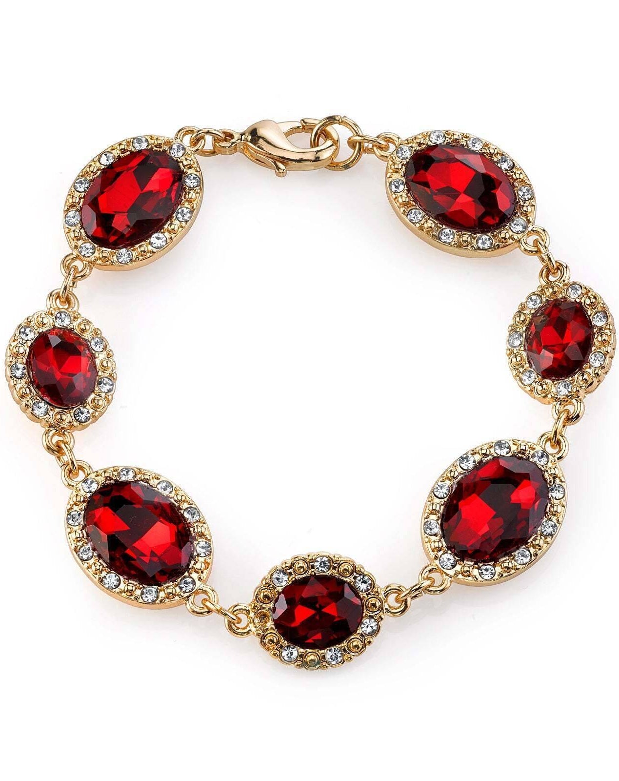 2028 Jewelry Empire Lux Oval Glass Stone & Clear Crystal Link Bracelet