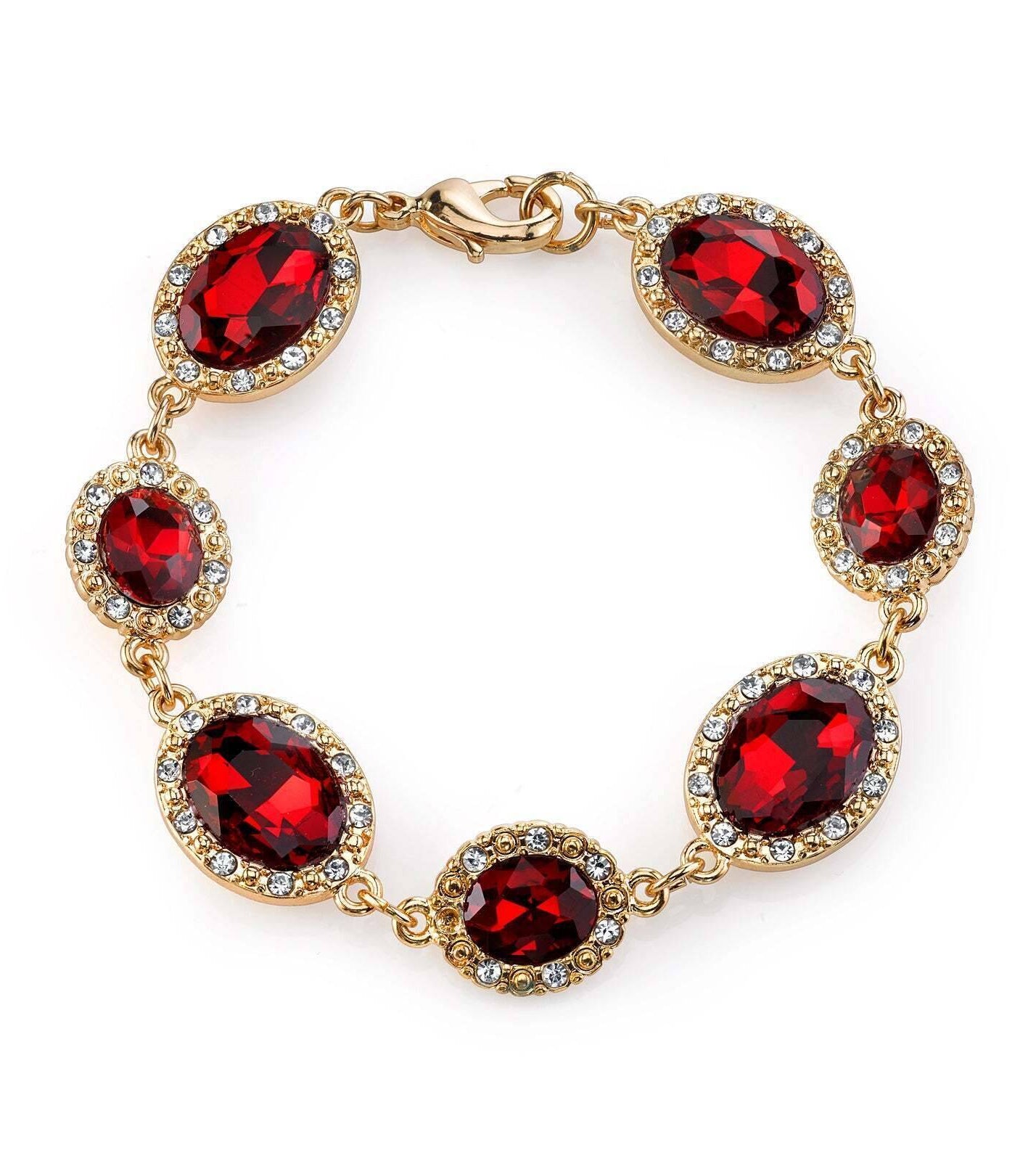 2028 Jewelry Empire Lux Oval Glass Stone & Clear Crystal Link Bracelet