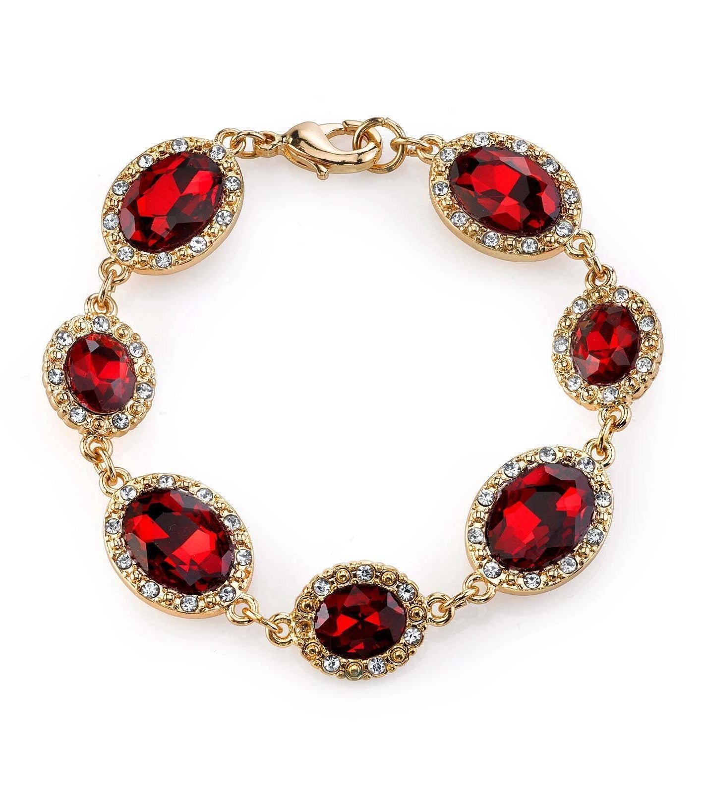 2028 Jewelry Empire Lux Oval Glass Stone & Clear Crystal Link Bracelet