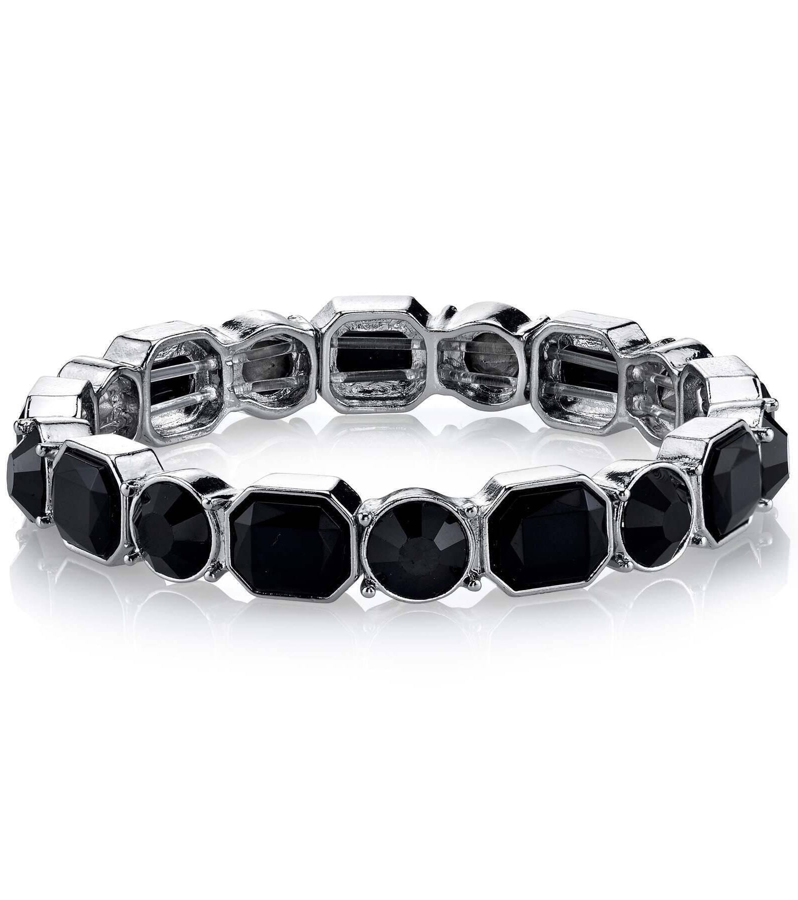 2028 Jewelry Octagon And Round Black Stone Stretch Bracelet