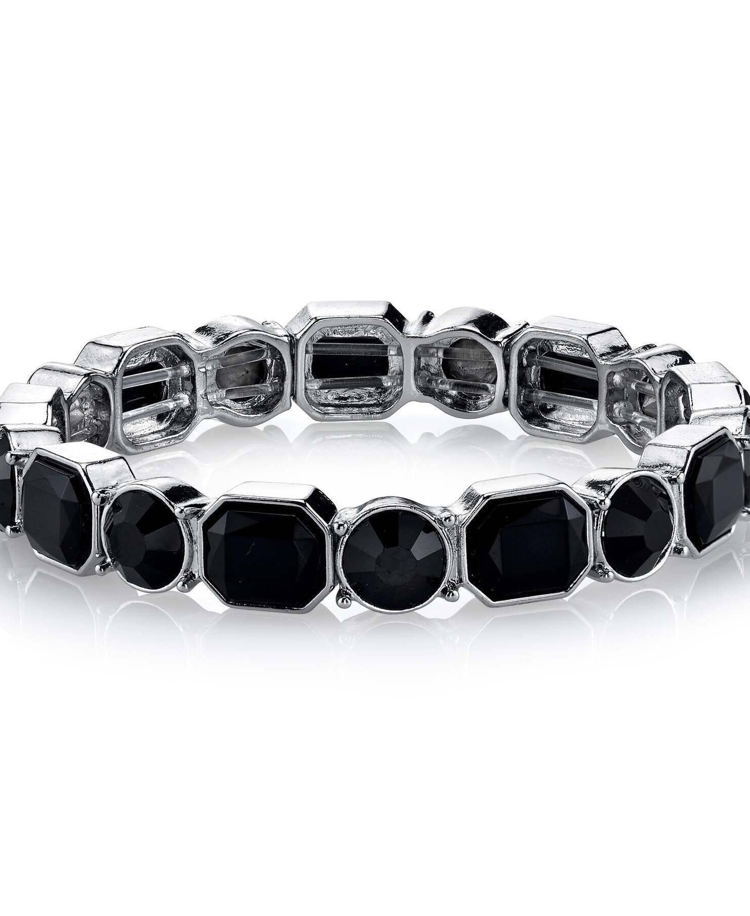 2028 Jewelry Octagon And Round Black Stone Stretch Bracelet