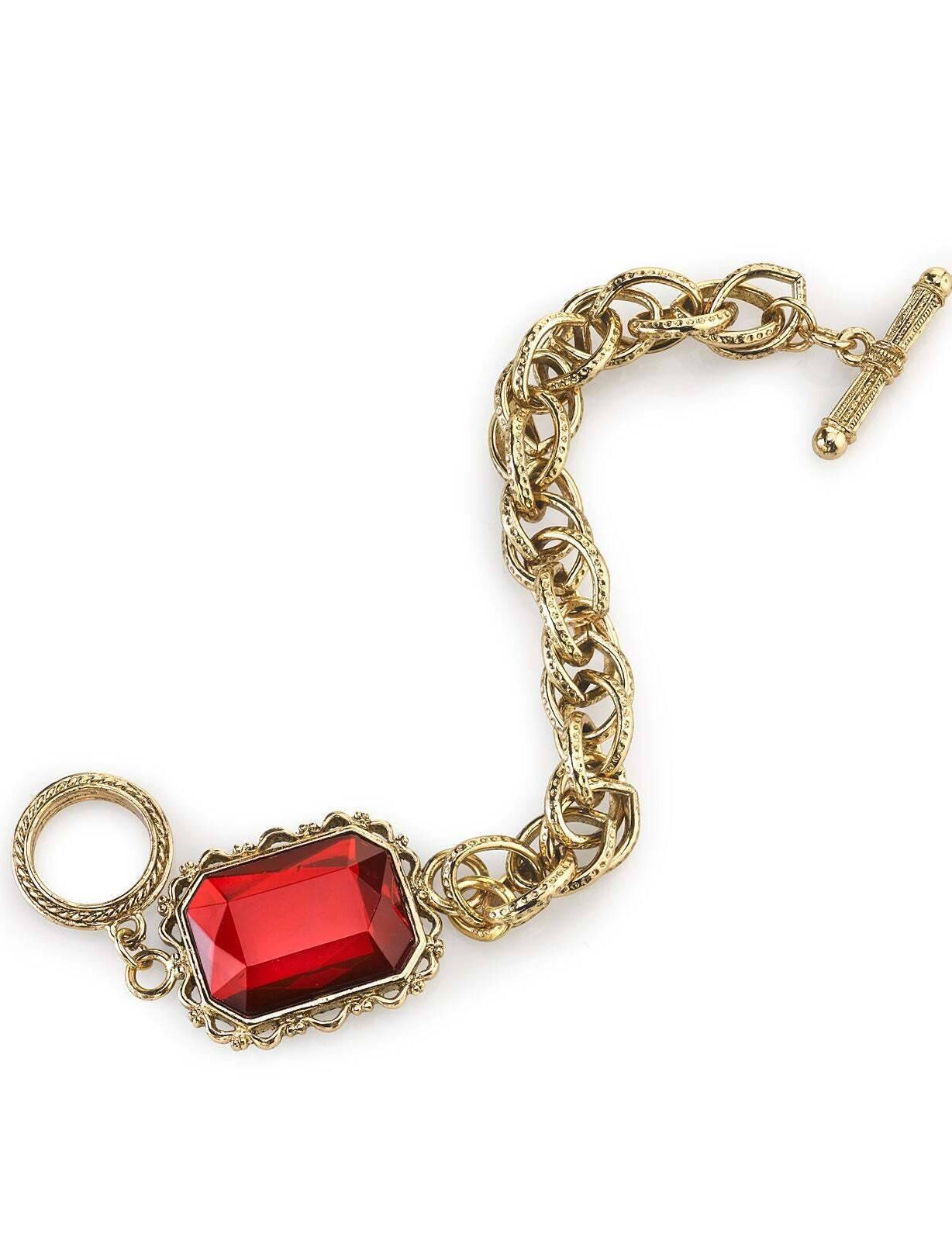 2028 Jewelry Siam Red Octagon Stone Multi Link Chain Toggle Bracelet
