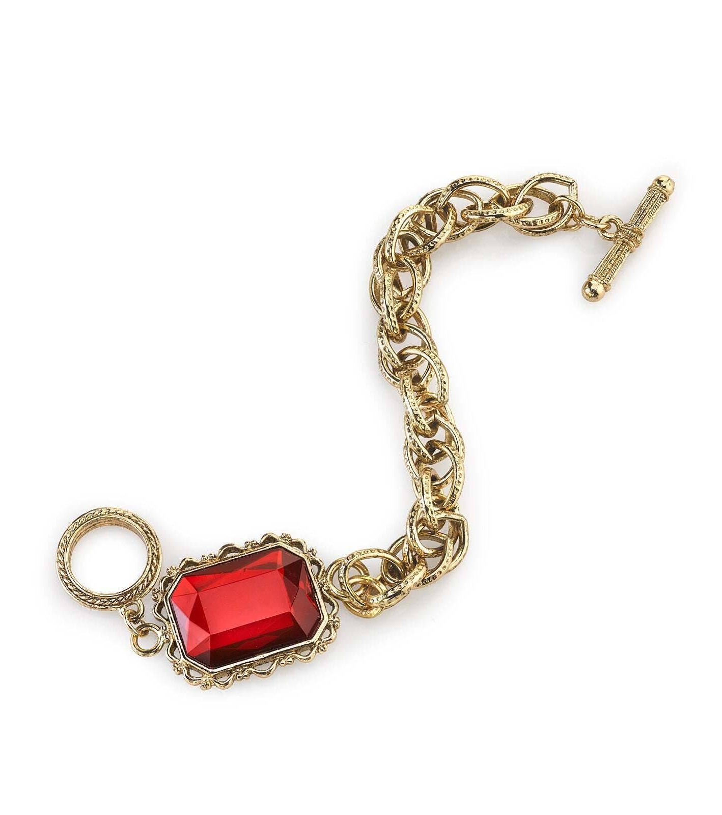 2028 Jewelry Siam Red Octagon Stone Multi Link Chain Toggle Bracelet