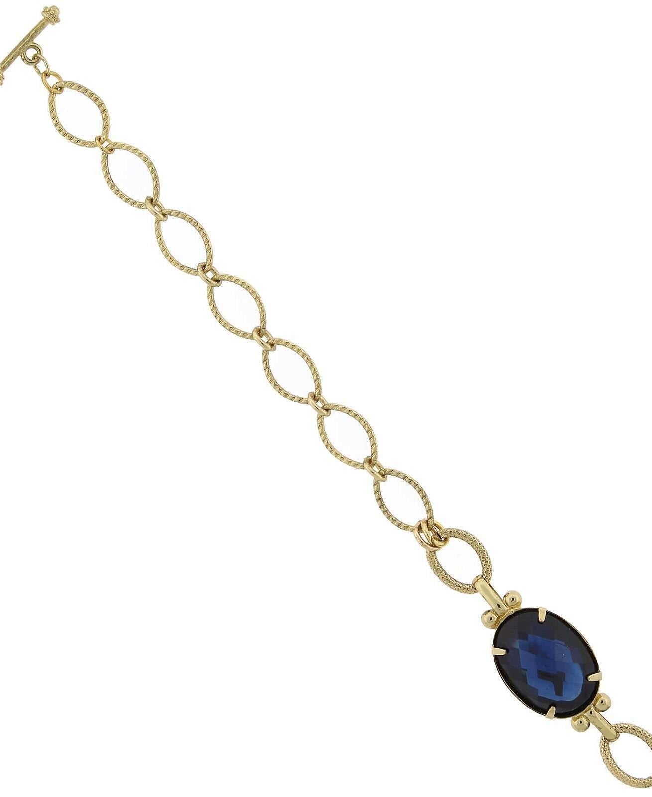 1928 Jewelry Oval Montana Blue Stone Link Chain Toggle Bracelet