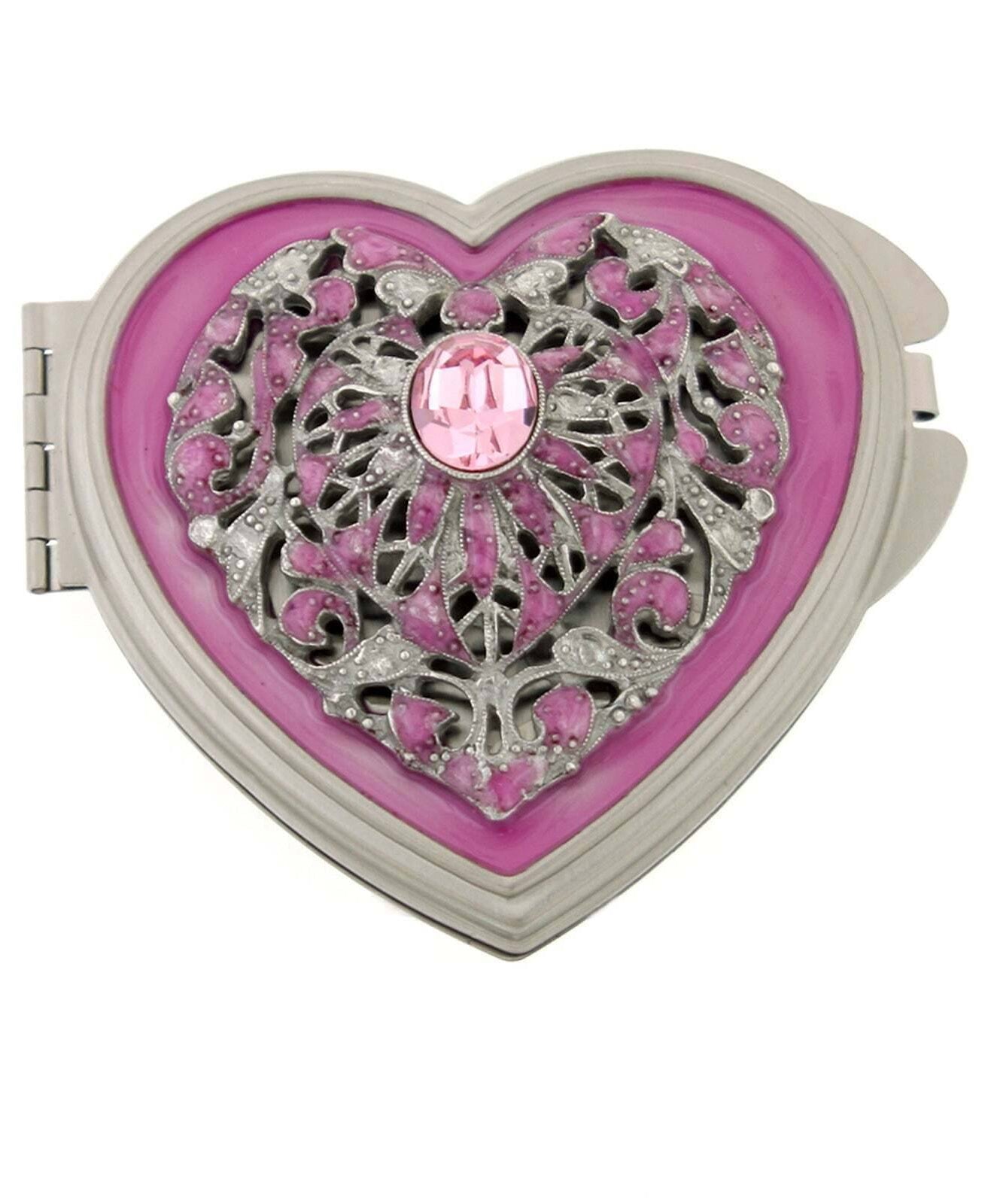 1928 Jewelry Venus Crystal Heart Compact Mirror