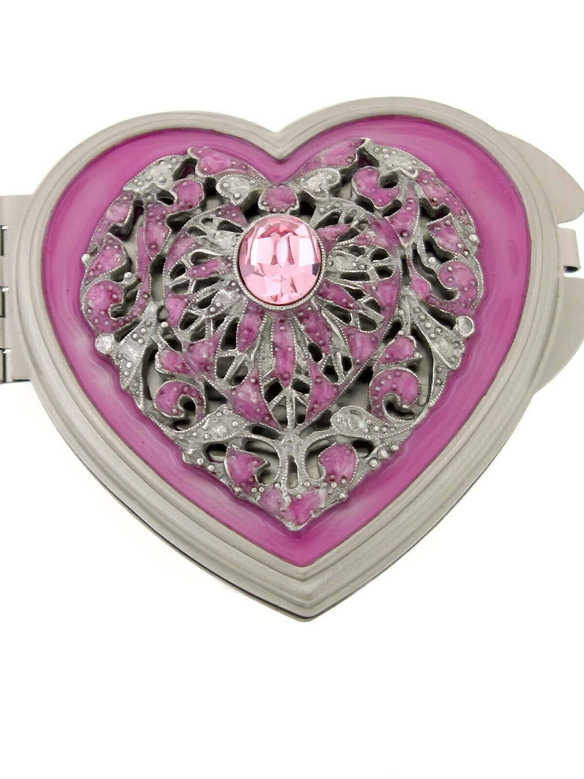 1928 Jewelry Venus Crystal Heart Compact Mirror