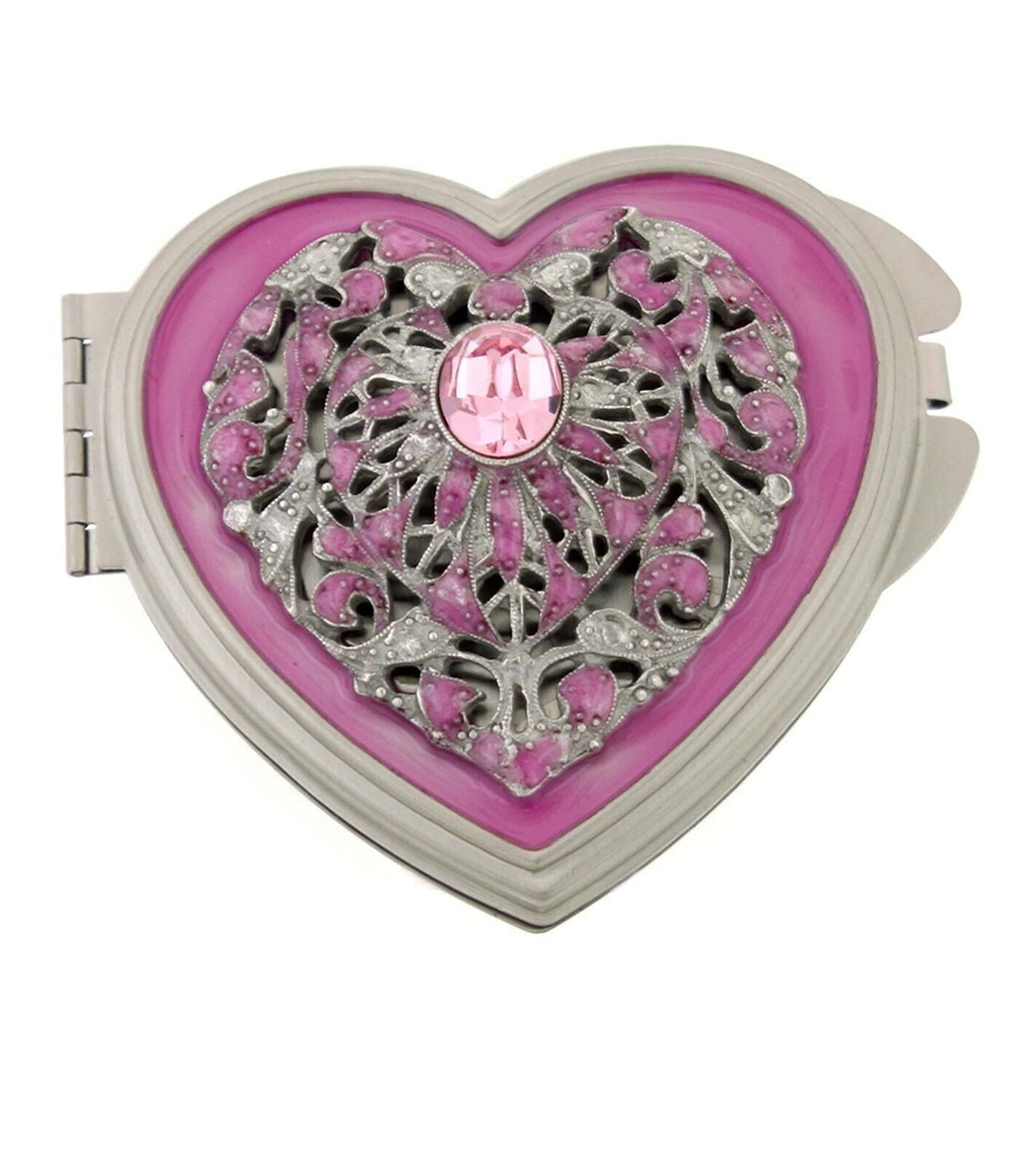 1928 Jewelry Venus Crystal Heart Compact Mirror