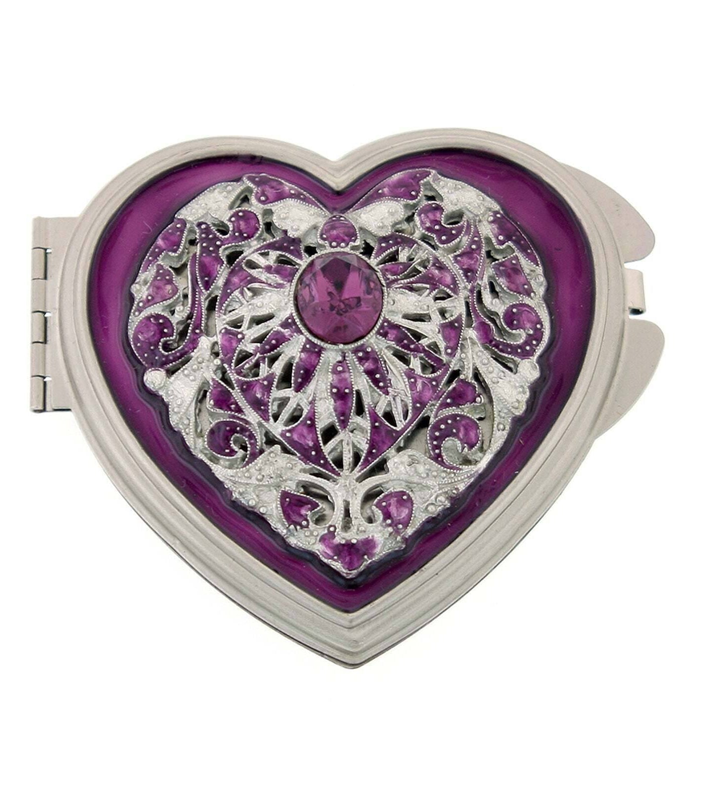 1928 Jewelry Venus Crystal Heart Compact Mirror