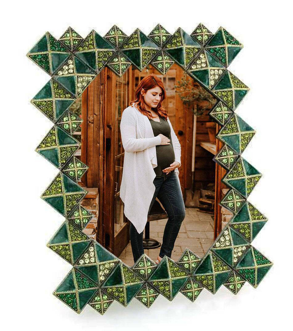 1928 Jewelry Apex Green Crystal Rectangle Picture Frame 3.5" x 5"