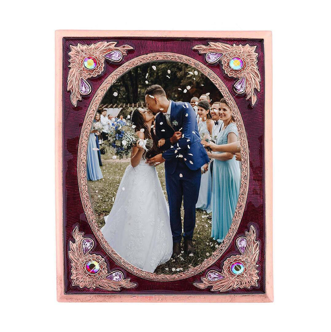 1928 Jewelry Blossom Radiance Rectangle Enamel & Crystal Picture Frame 3.5" x 5"