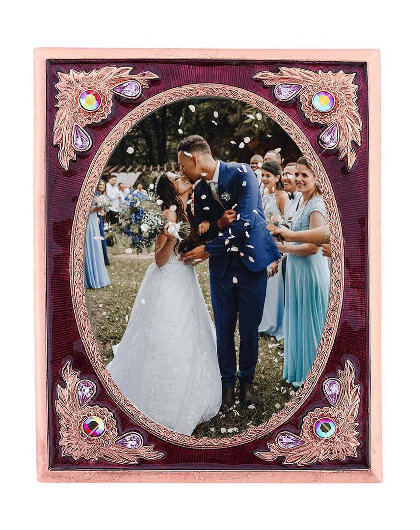 1928 Jewelry Blossom Radiance Rectangle Enamel & Crystal Picture Frame 3.5" x 5"