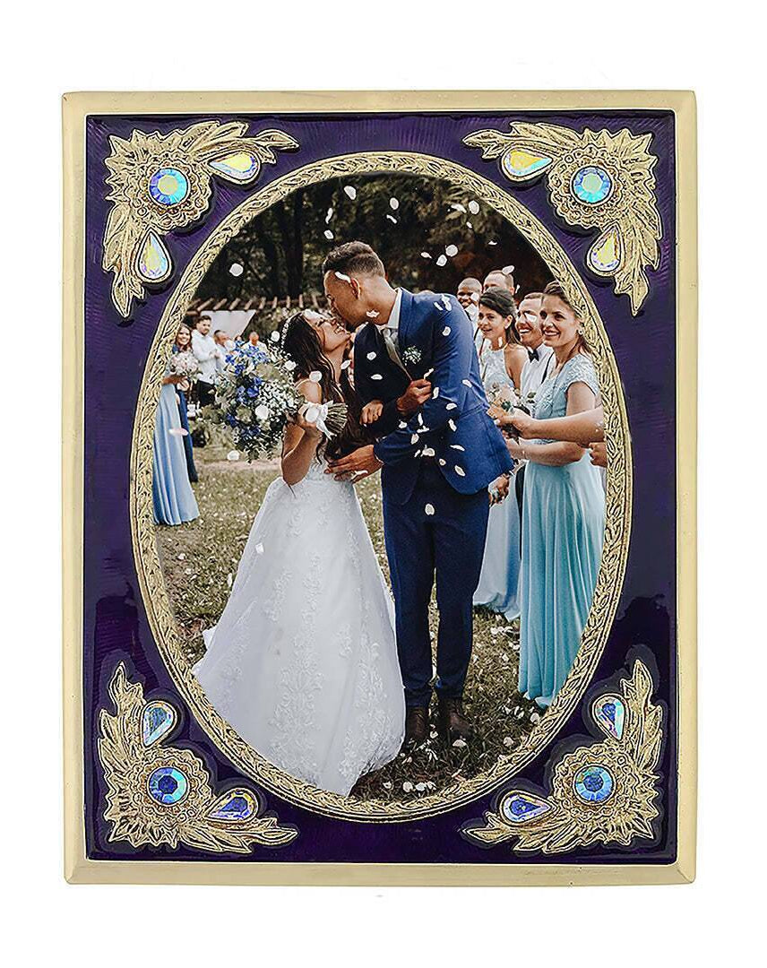 1928 Jewelry Blossom Radiance Rectangle Enamel & Crystal Picture Frame 3.5" x 5"