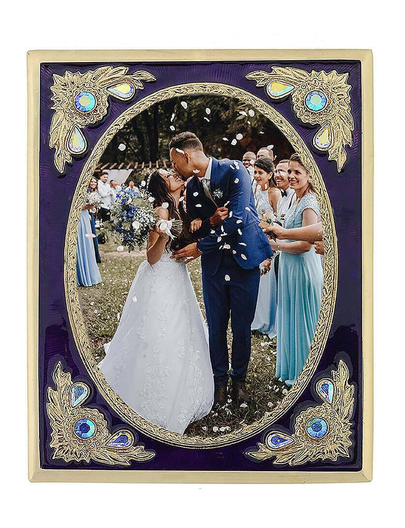 1928 Jewelry Blossom Radiance Rectangle Enamel & Crystal Picture Frame 3.5" x 5"