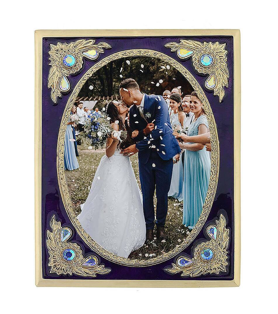 1928 Jewelry Blossom Radiance Rectangle Enamel & Crystal Picture Frame 3.5" x 5"