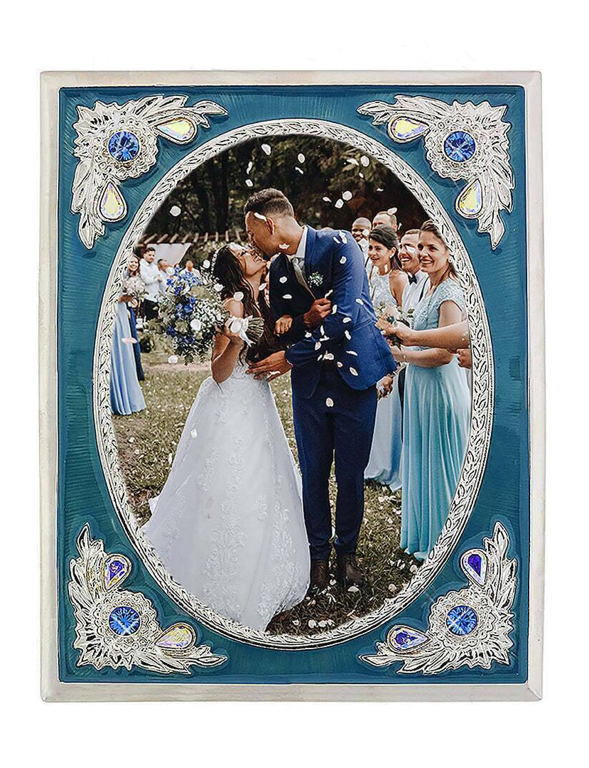 1928 Jewelry Blossom Radiance Rectangle Enamel & Crystal Picture Frame 3.5" x 5"