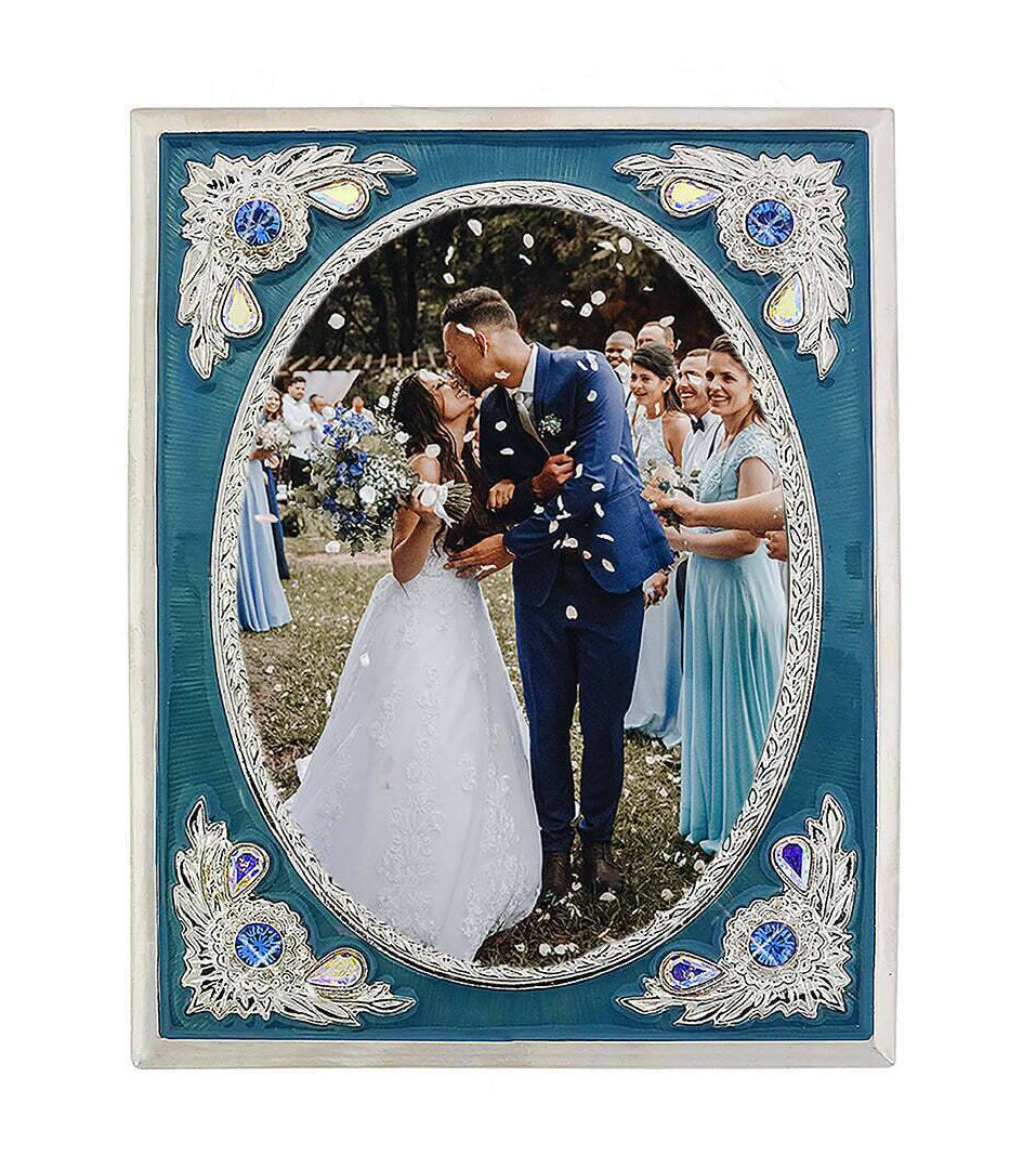 1928 Jewelry Blossom Radiance Rectangle Enamel & Crystal Picture Frame 3.5" x 5"