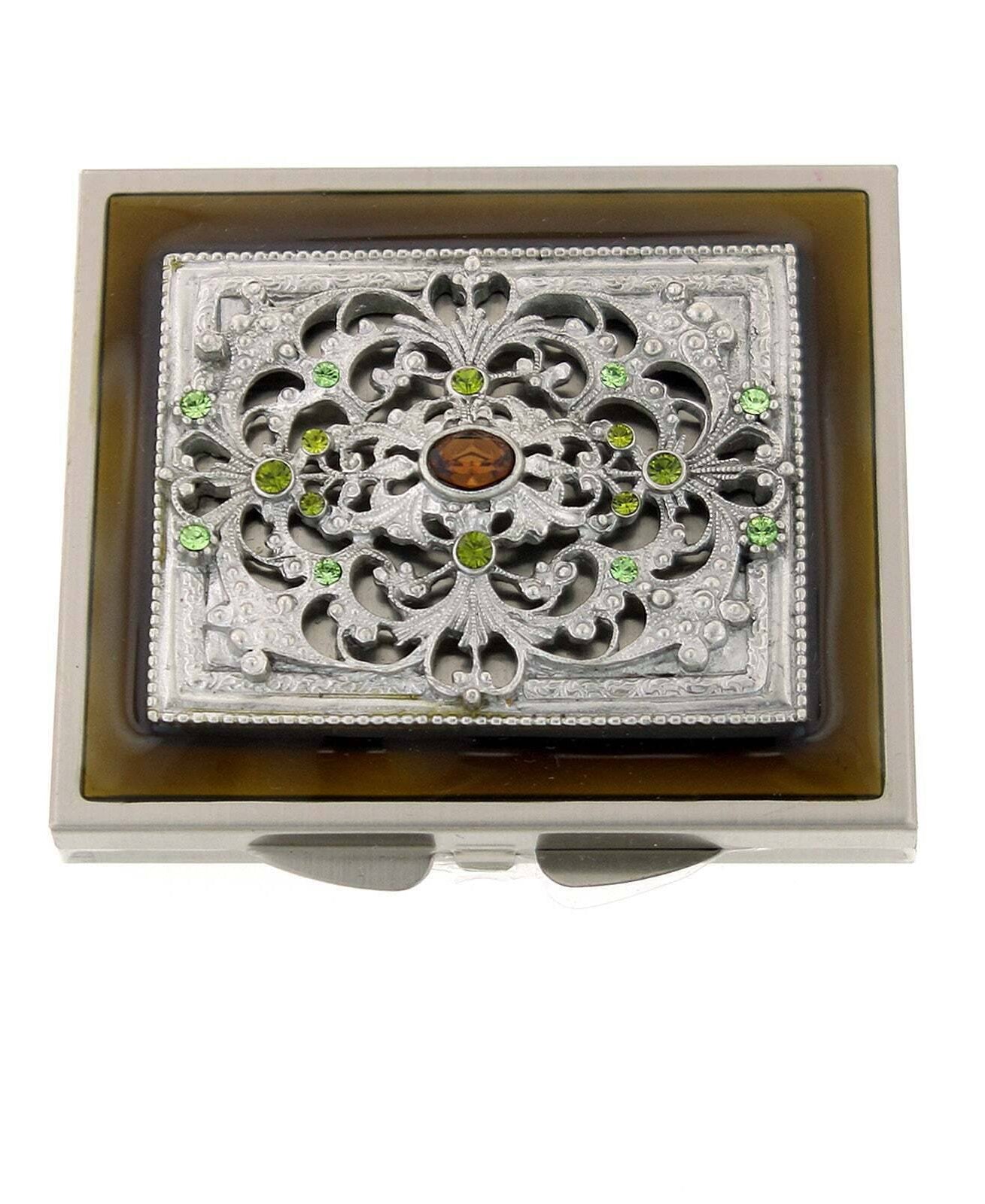 1928 Jewelry Enamel Crystal Square Mirror Compact
