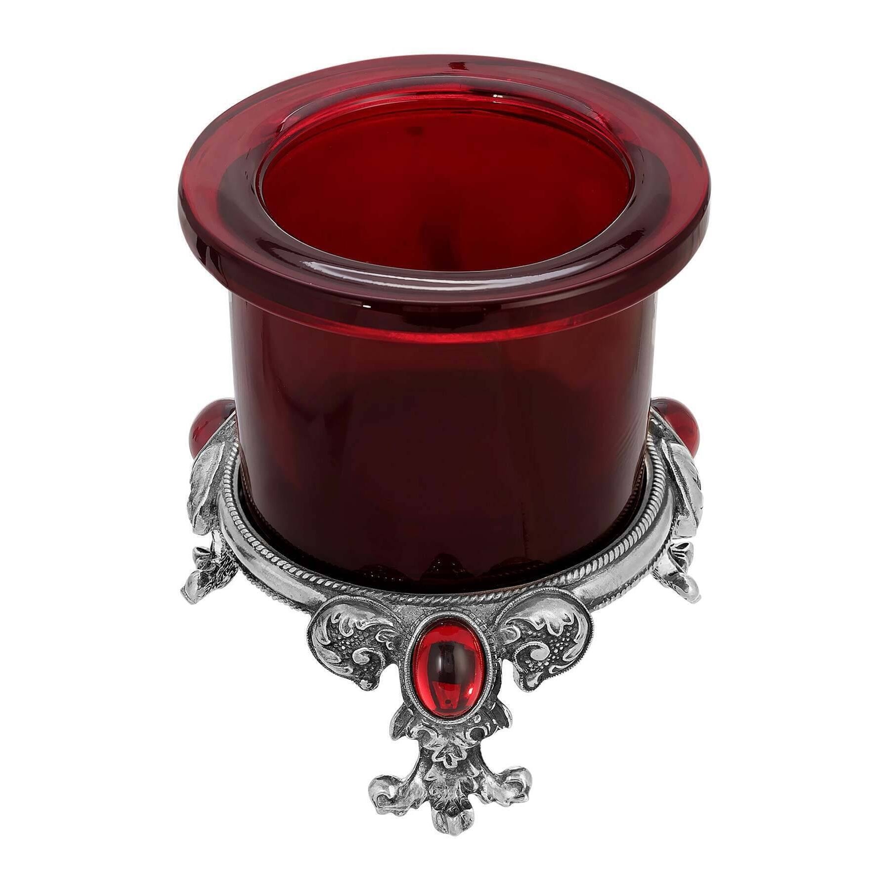 1928 Jewelry Pewter Votive Oval Stone Glass Candle Holder