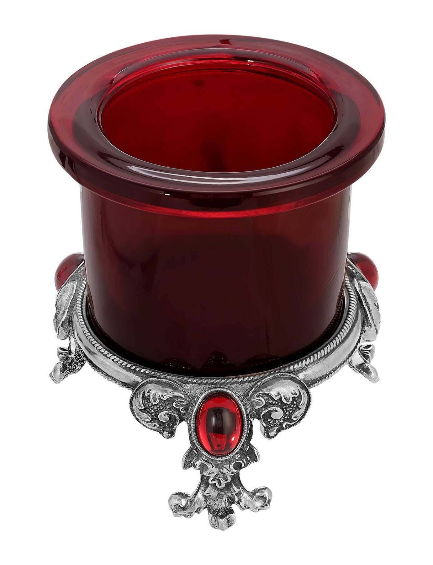 1928 Jewelry Pewter Votive Oval Stone Glass Candle Holder