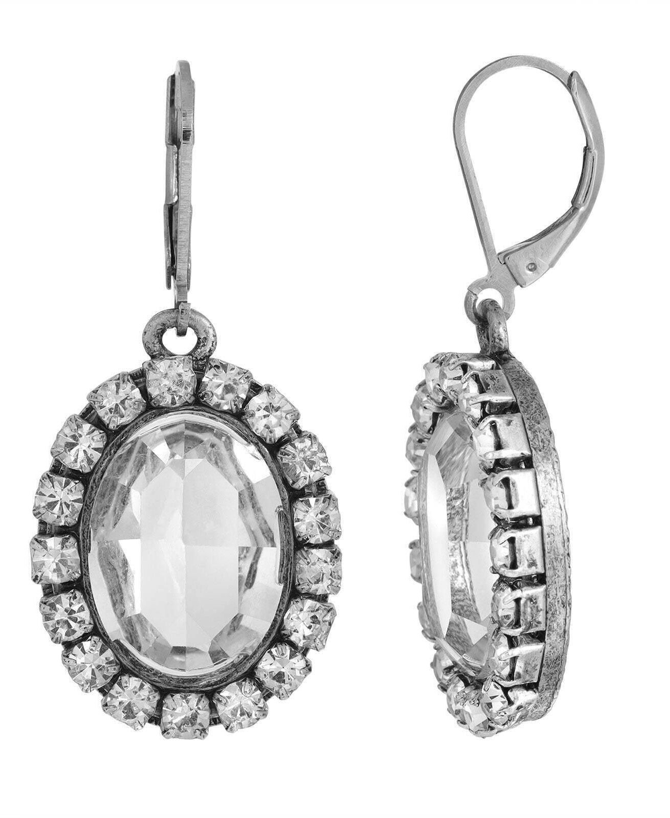 1928 Jewelry Oval Vivid Austrian Crystal Drop Earrings