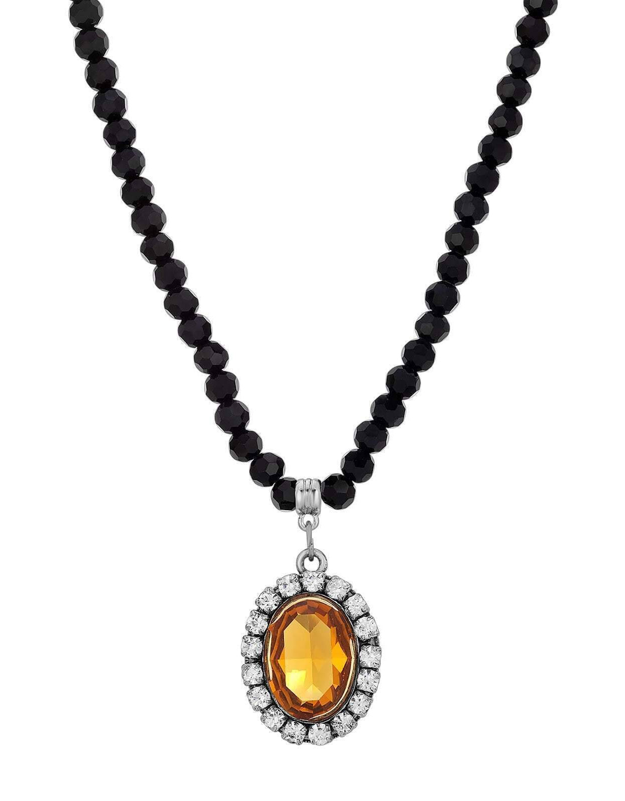 1928 Jewelry Regal Austrian Crystal Pendant Strand Necklace 15" + 3" Extender