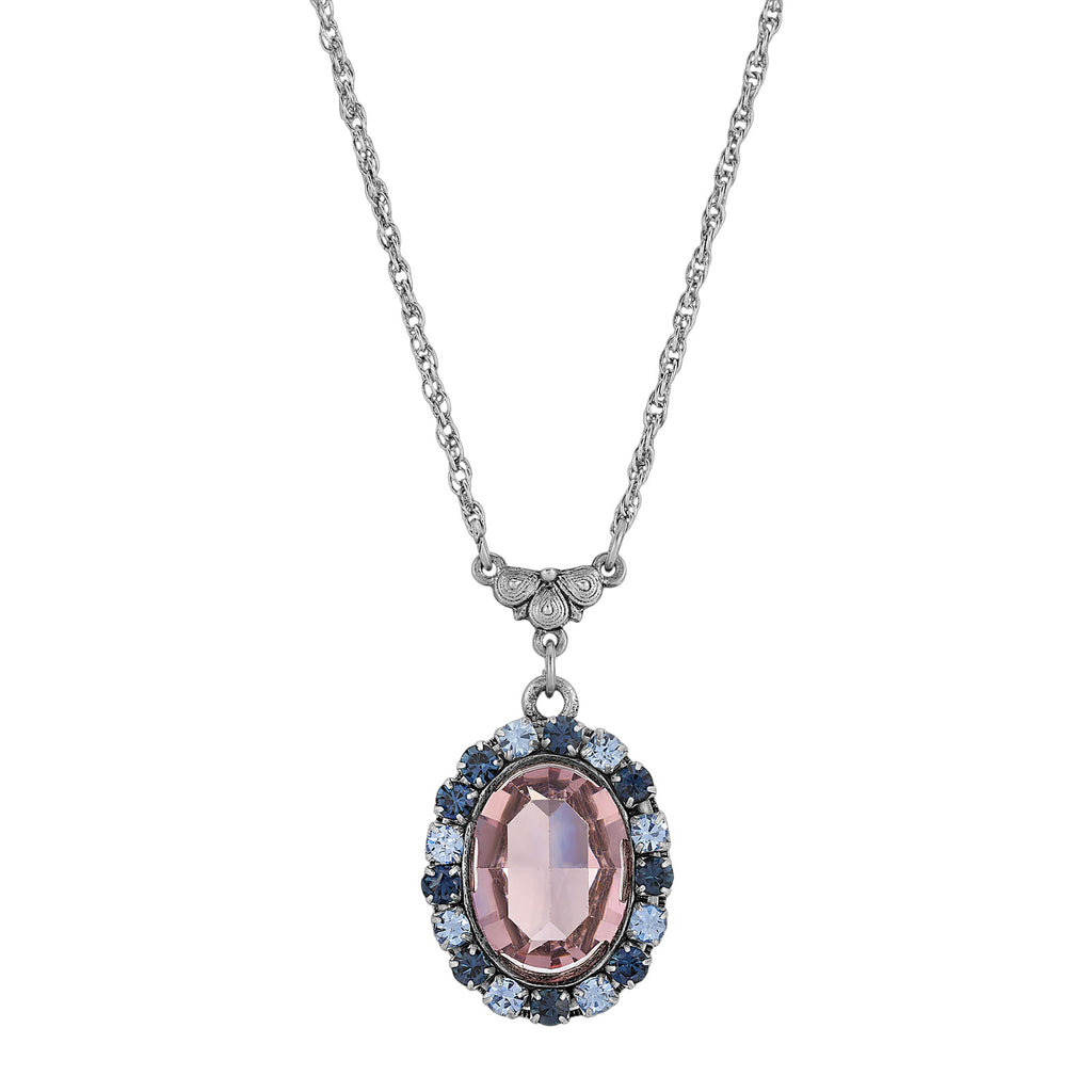 Anastasia Blue Rimmed Purple Oval Pendant Necklace 15   18 Inch Adjustable