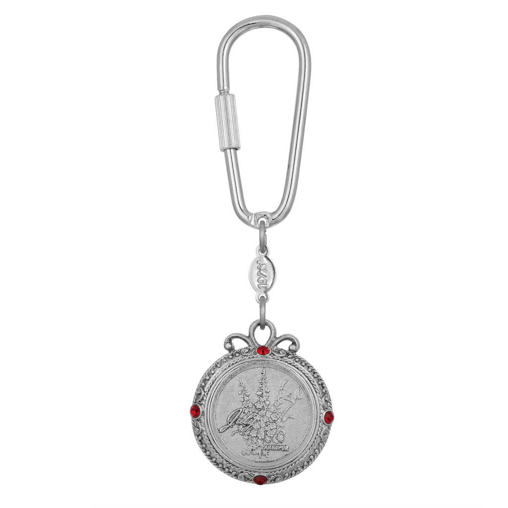 Ruby Crystal Larkspur Flower of The Month Screw Lock Key Chain, July