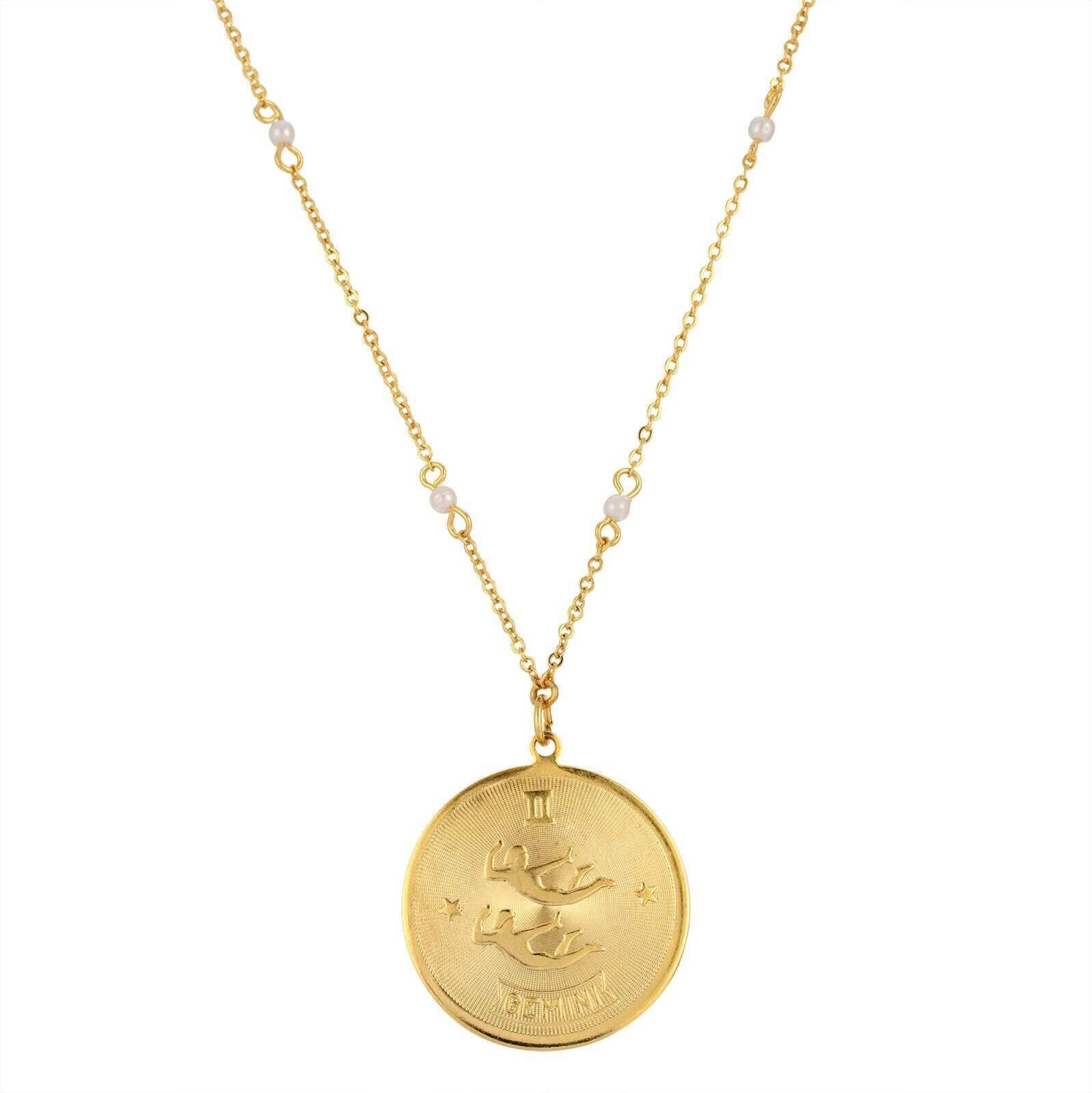 1928 Jewelry Round Zodiac Pendant Necklace With Faux Pearl Accents 20"