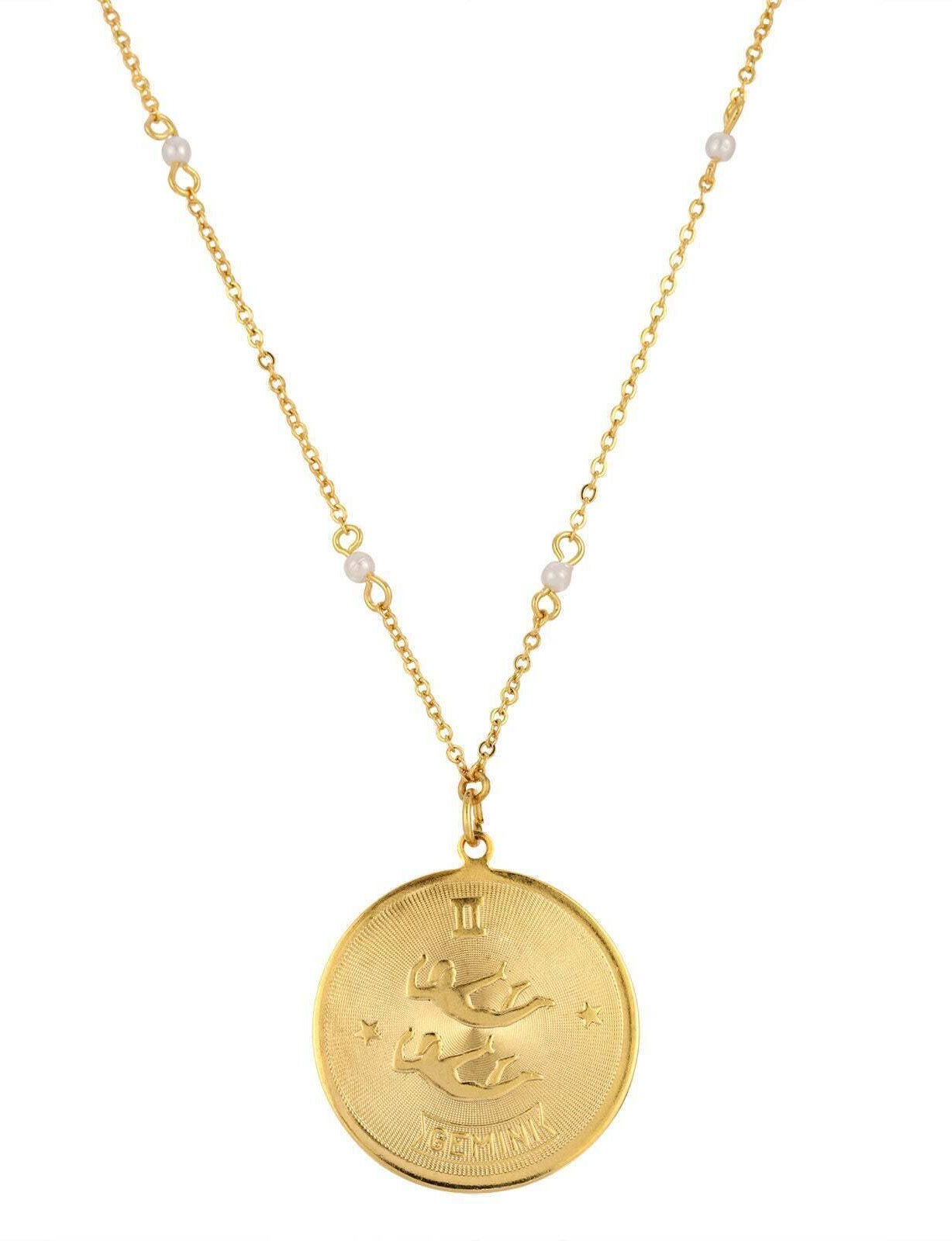 1928 Jewelry Round Zodiac Pendant Necklace With Faux Pearl Accents 20"