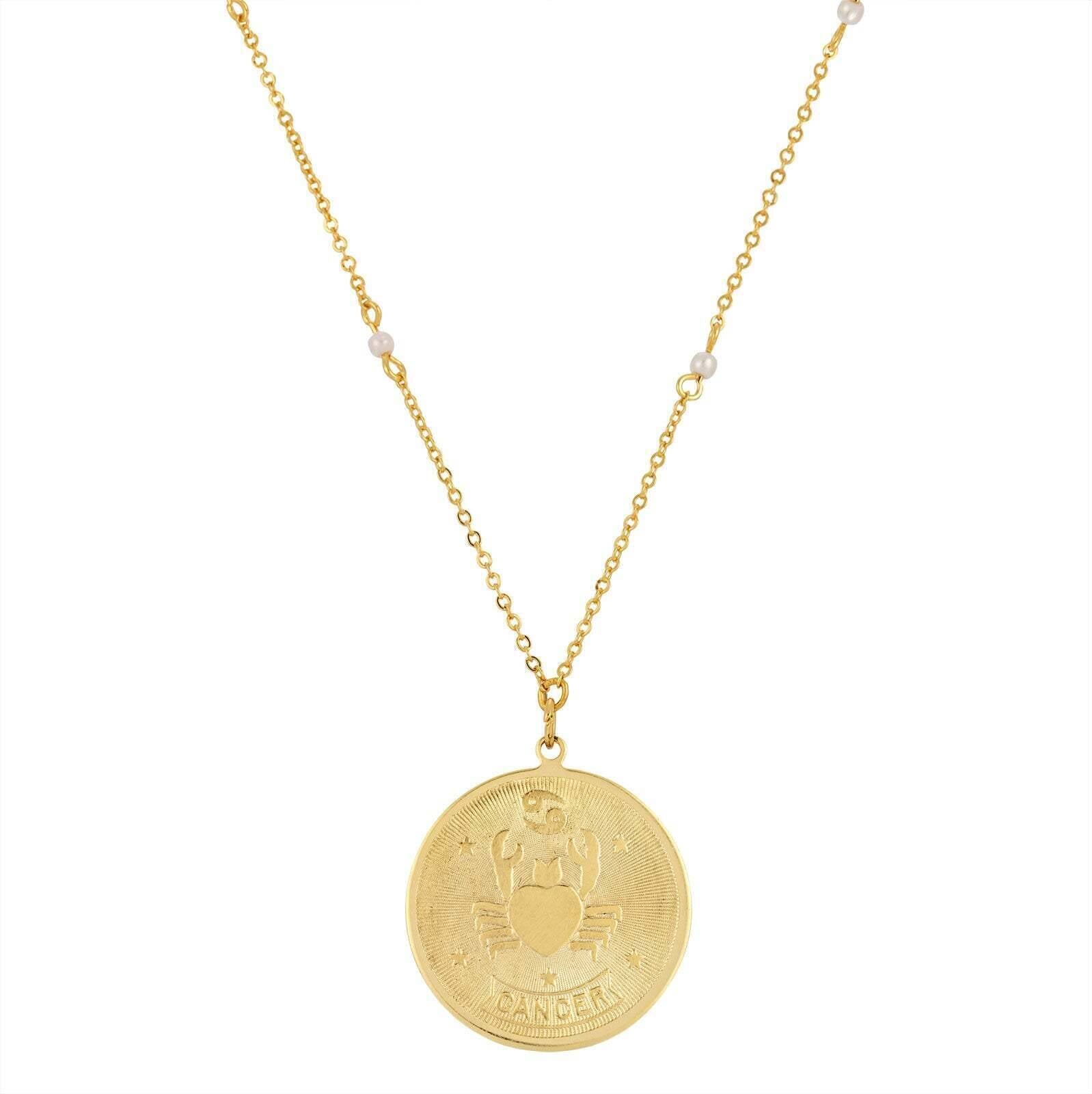 1928 Jewelry Round Zodiac Pendant Necklace With Faux Pearl Accents 20"